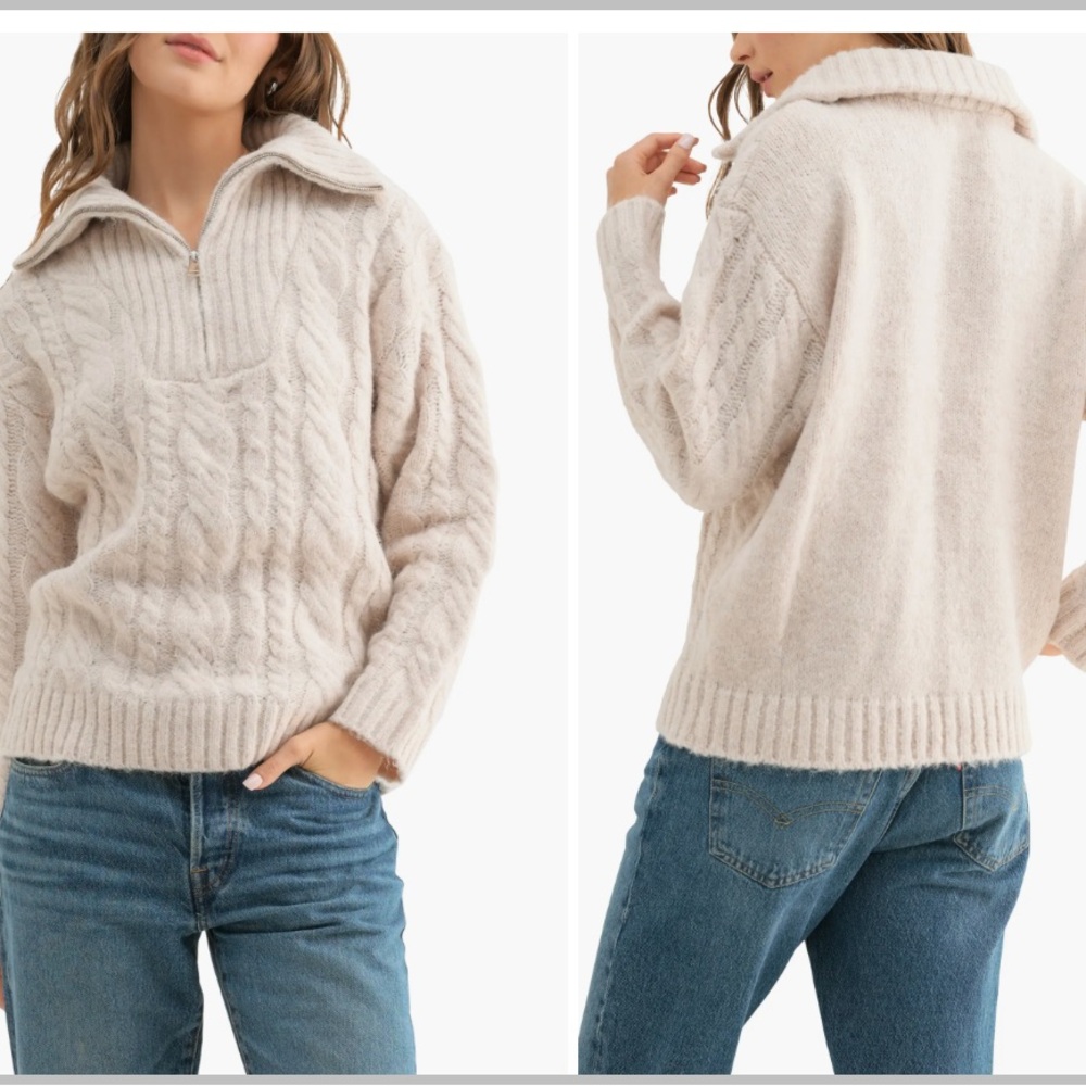 Cable stitch quarter zip sweater